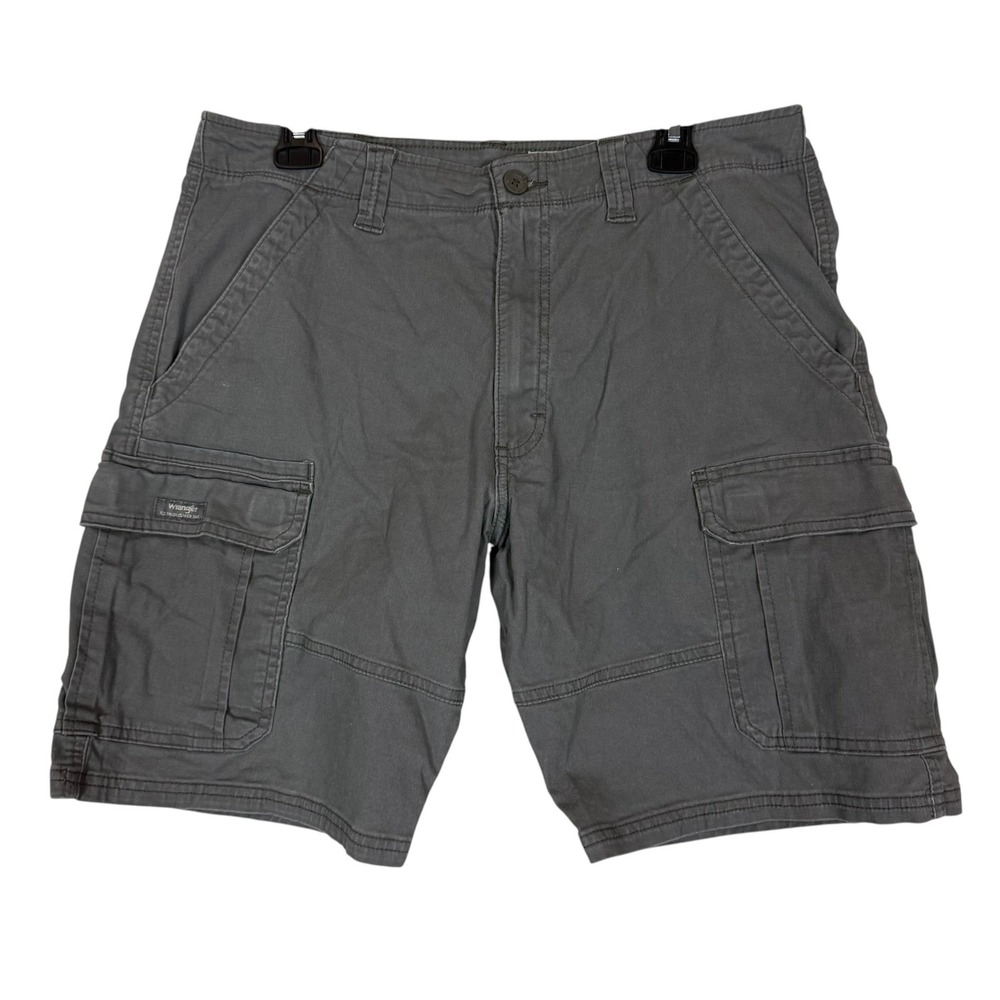 Wrangler Cargo Shorts Mens 34 Gray Canvas 9 Inseam Stretch Relaxed Workwear
